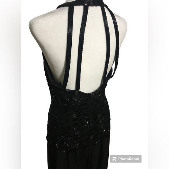 Vintage Precious Formals 100% Silk Beaded Strappy Formal Gown Dress Black Size 8 - Picture 6 of 10